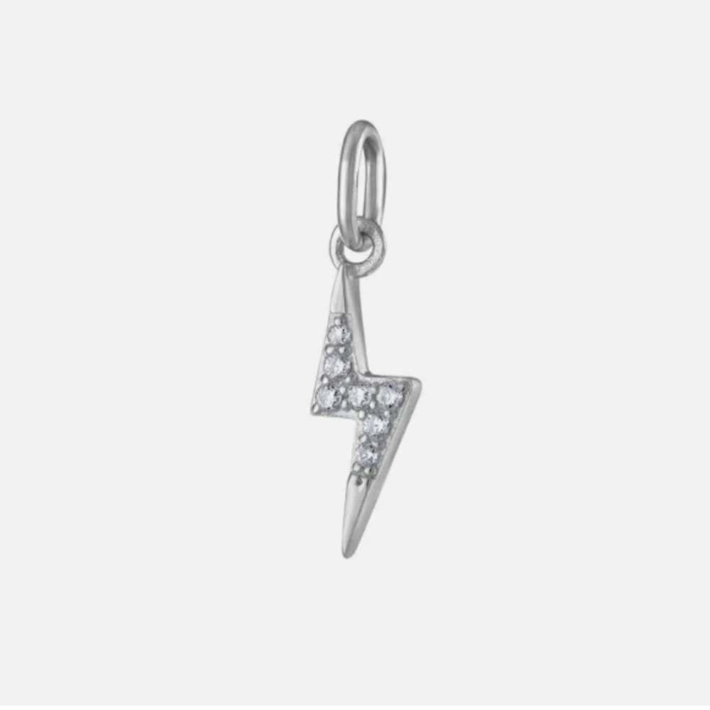 Maison Miru Sterling Silver Mini Lightning Bolt Pave Charm Minimalist NEW